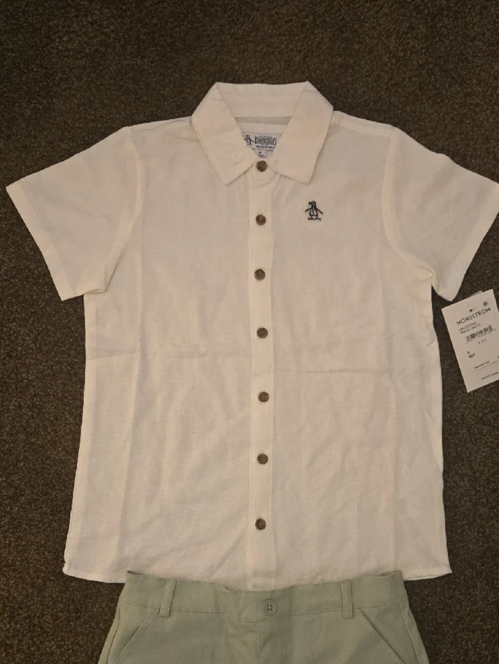 Original Penguin White Short-Sleeve Button-Down Shirt with Navy Logo - Kids